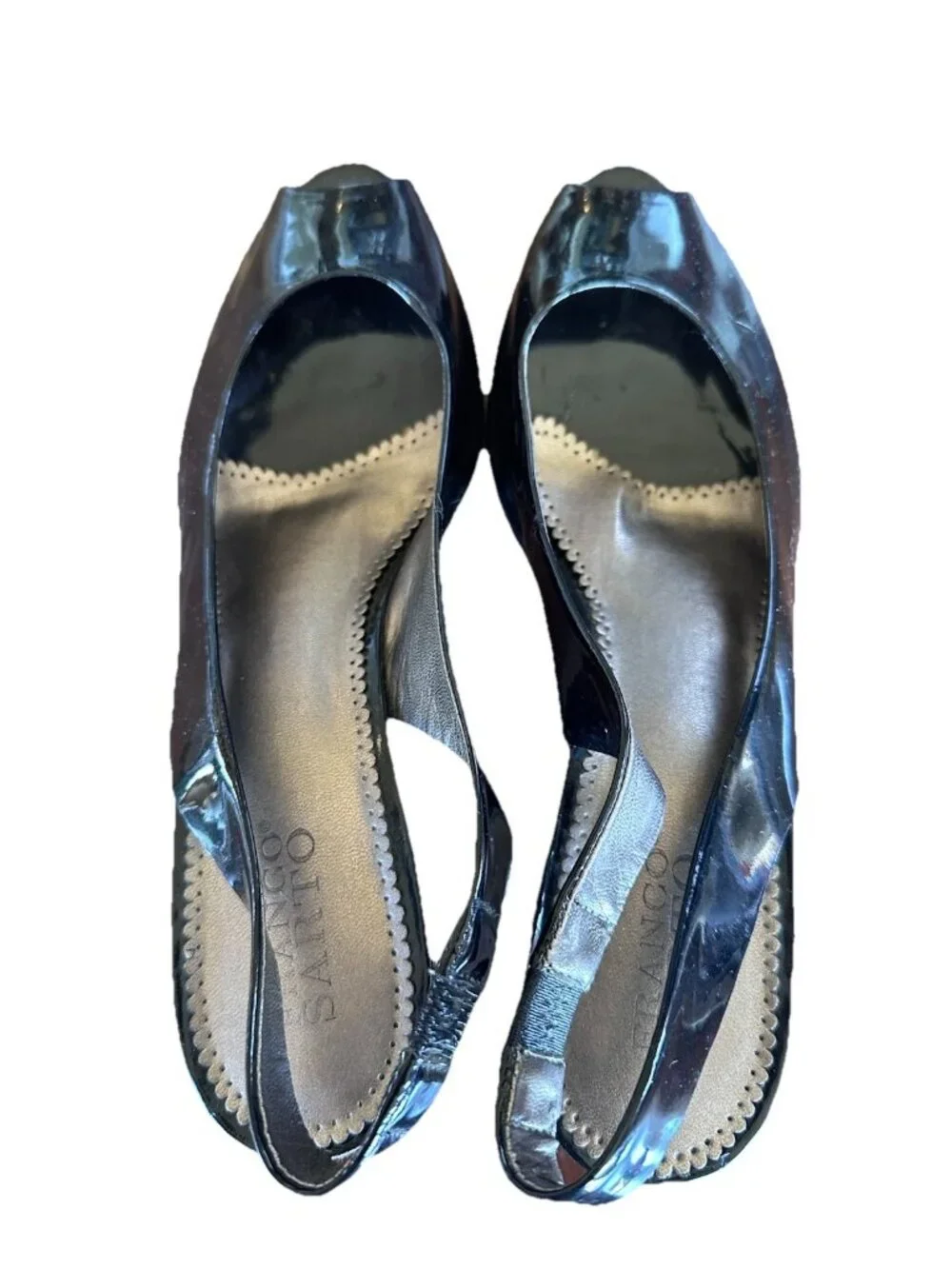 FRANCO SARTO Women Black Slingback Heel Sz 6.5 Peep Toe Patent Leather